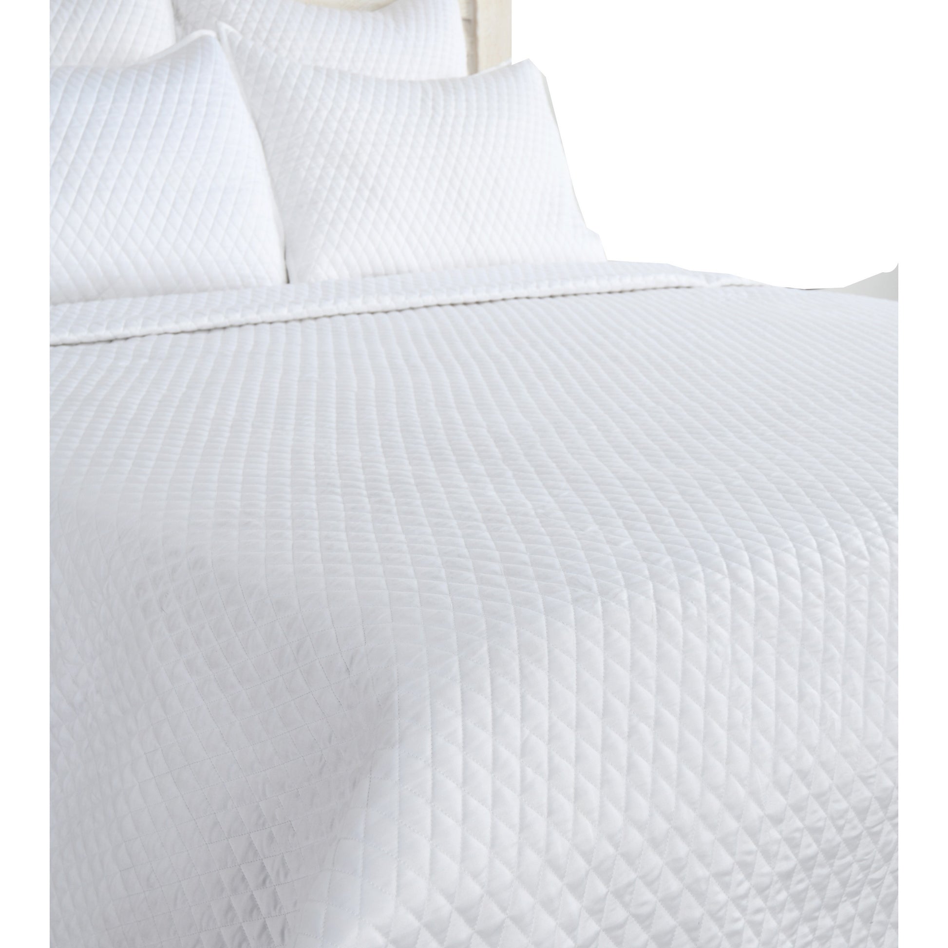 Kahn Hand Quilted Lumbar King Size Pillow Sham, Self Binding, Matte White White Fabric