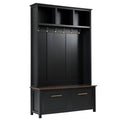Versatile 4 In 1 Hall Tree With 6 Golden Hooks, Wood Grain Bench With Multiple Storage Space, Entryway Coat Rack With 2 Drawers For Living Room, Hallway, Black, 76.6''H Old Sku:N721S000034B Black
