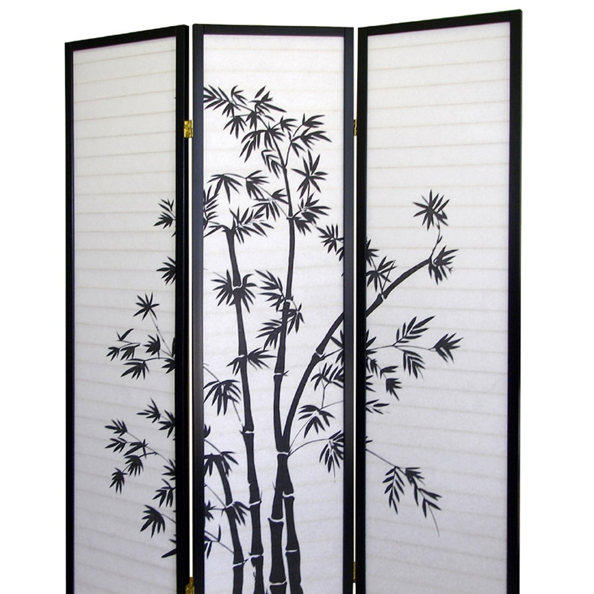 70" Tall 3 Panel Screen Room Divider, Bamboo Design With Black Finish Black Wood