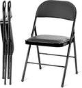 2 Pack Folding Chairs With Leather Padded Cushion Seats & Durable Metal Frame, Comfortable, Foldable, Portable, Commercial Event Seat, Indoor Outdoor For Parties, Home, Office, Black Black Leather