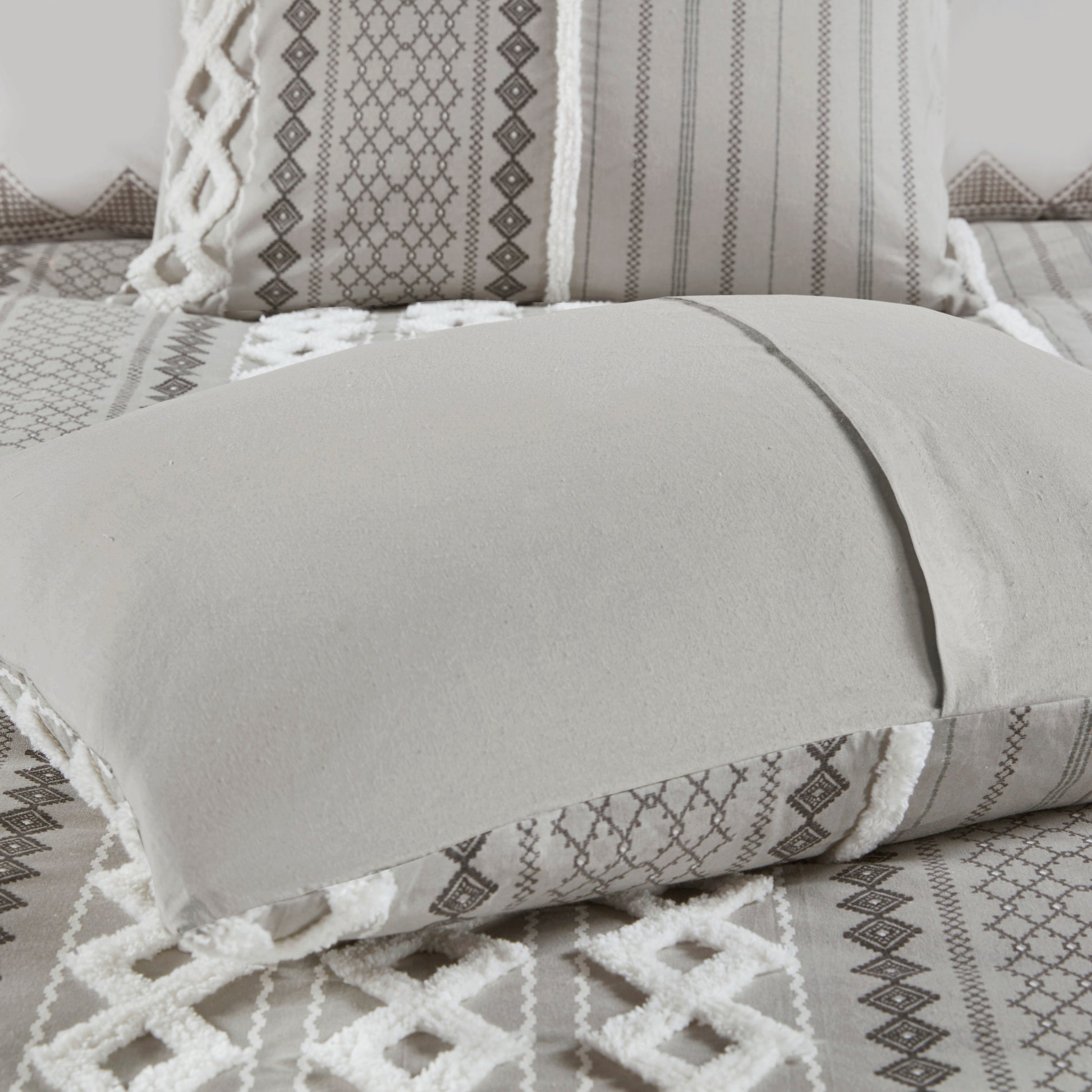 Cotton Printed Comforter Set With Chenille Gray King Cal King King Gray Cotton