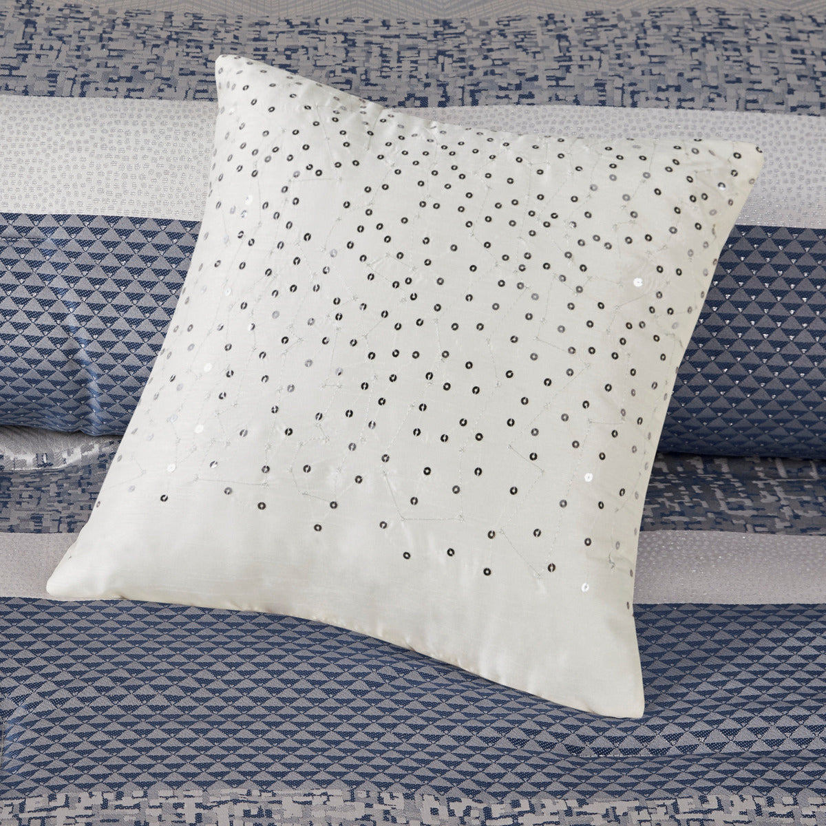 7 Piece Jacquard Comforter Set Navy Queen Queen Navy Polyester