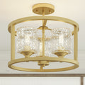 3 Light Kitchen Glass Steel Dimmable Semi Flush Mount Antique Brass Ceiling Lights Steel Metal