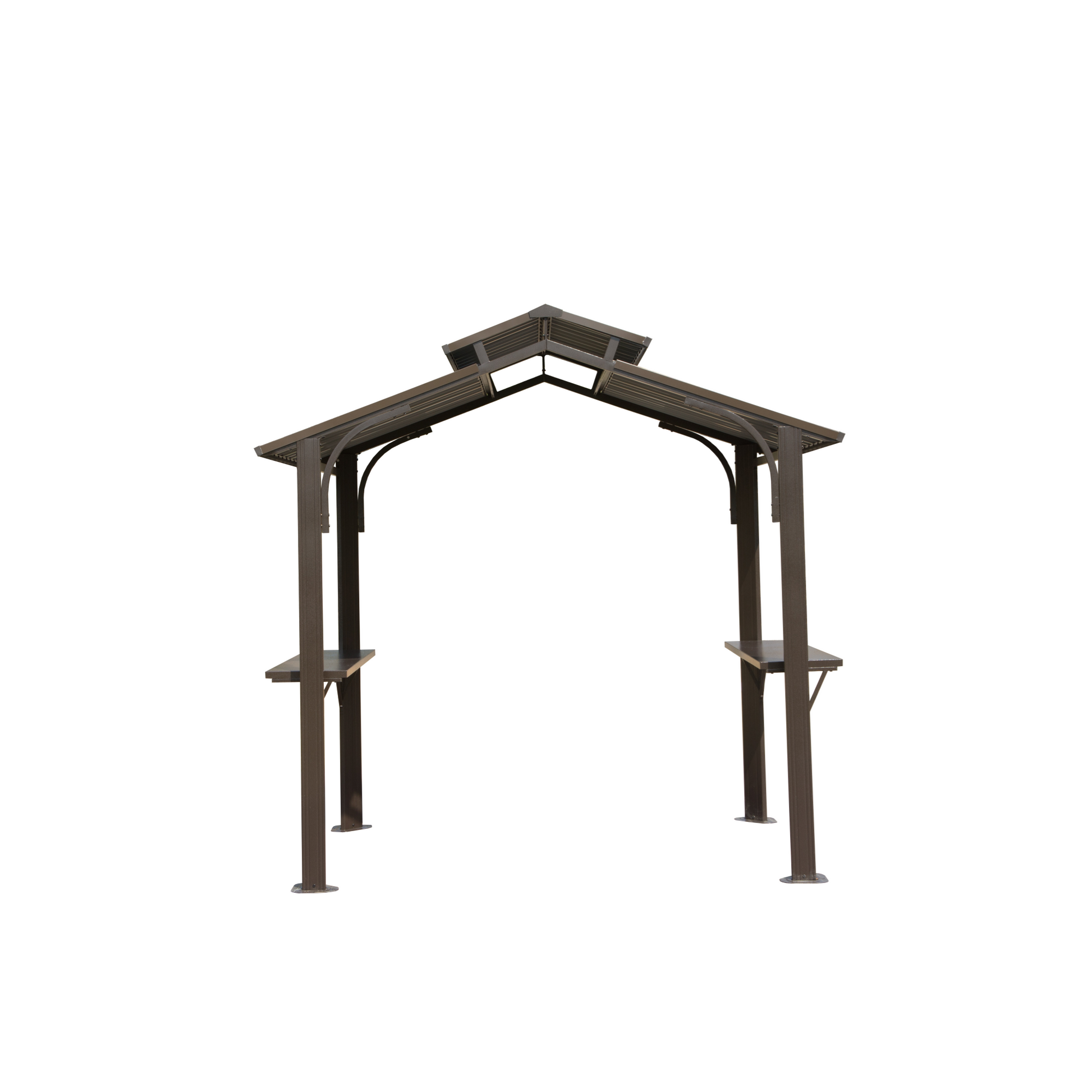 8 5Ft Hardtop Grill Gazebo, Outdoor Bbq Gazebo W Galvanized Steel Double Roof, Permanent Sun Shade Grill Canopy Shelter With 2 Side Shelves And Ceiling Hook For Patio Deck Yard Garden Brown Brown