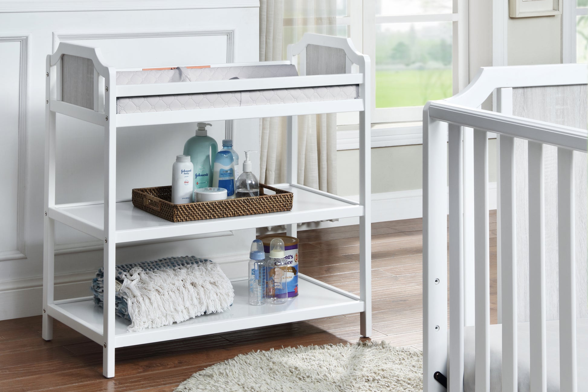 Brees Changing Table White Graystone White Gray Wood