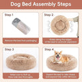 24'' Dog Bed Round Donut Washable Dog And Cat Bed In Shag Fur, Calming Dog Beds, Brown Brown Faux Fur