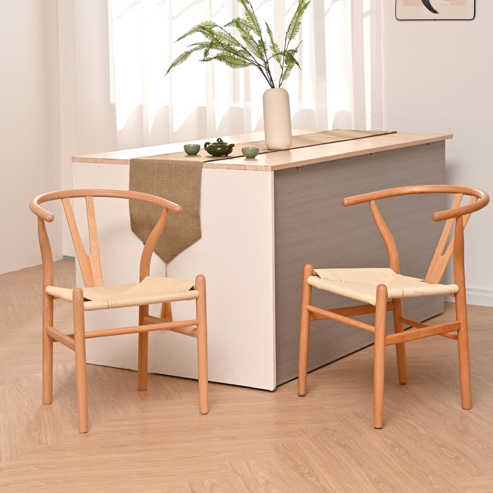 Natural Solid Wood Wishbone Design Backrest Chair With Canvas Seat For Dining Room And Kitchen Wood Natural Modern Solid Wood
