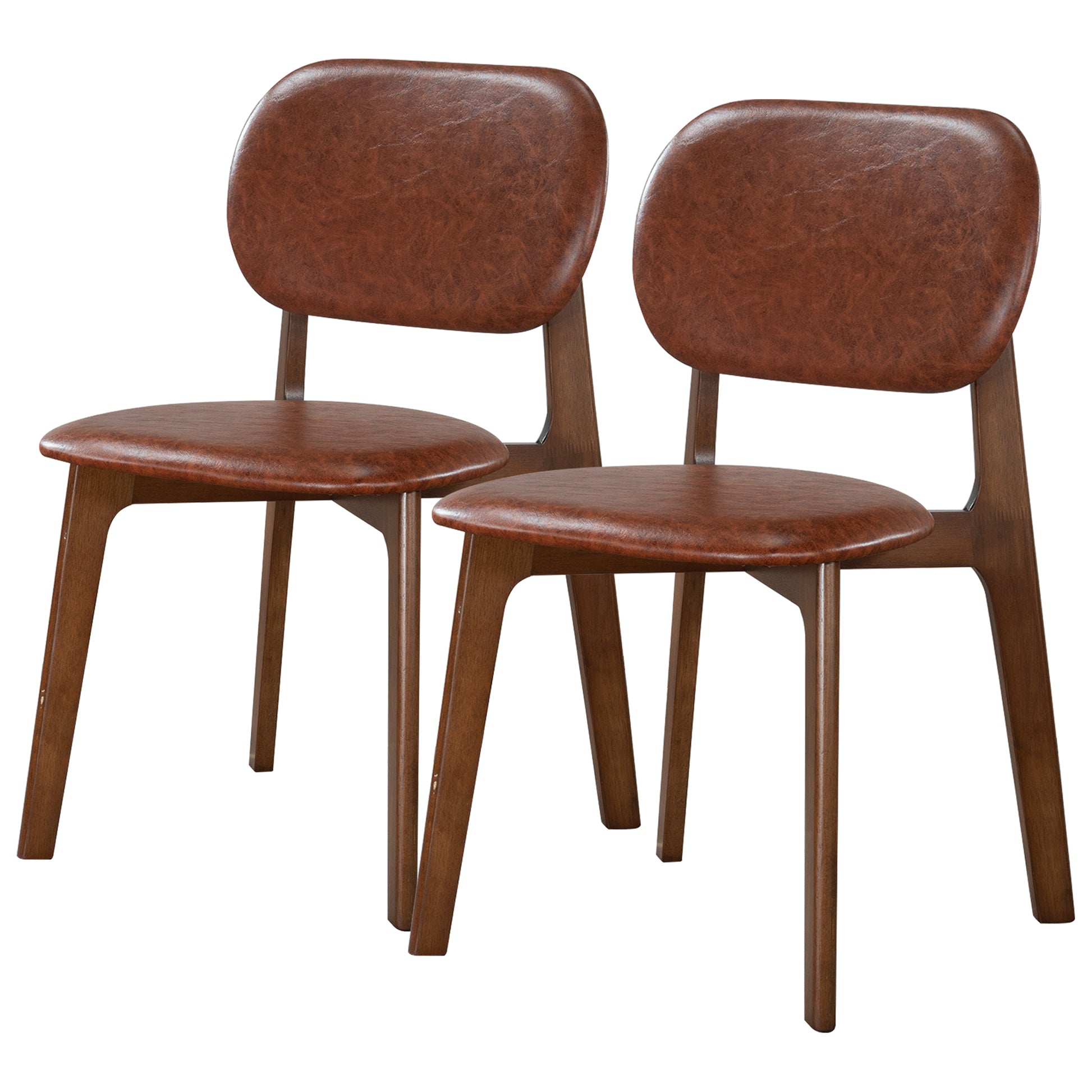 Kelsey Brown Leather Dining Chair Set Of 2 Solid Brown,Natural Brown Dining Room Wipe Clean Mid Century Modern Dining Chairs Rubberwood Faux Leather,Solid Wood