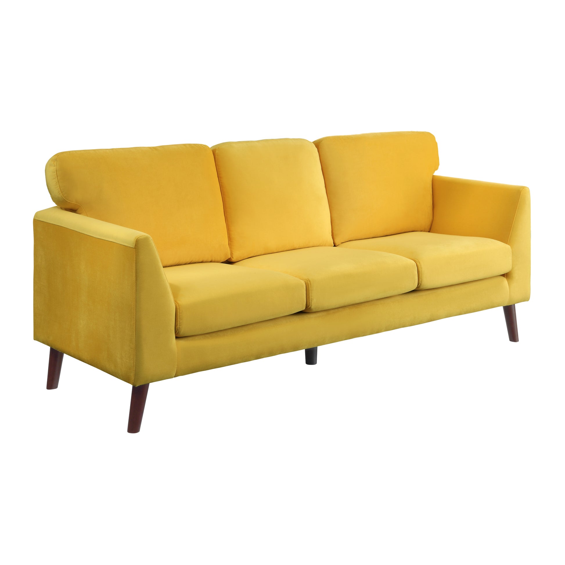 Modern Contemporary Living Room 1Pc Sofa Yellow Velvet Upholstery Dark Brown Legs Solid Wood Furniture Yellow Velvet Wood Primary Living Space Modern Solid Wood 3 Seat