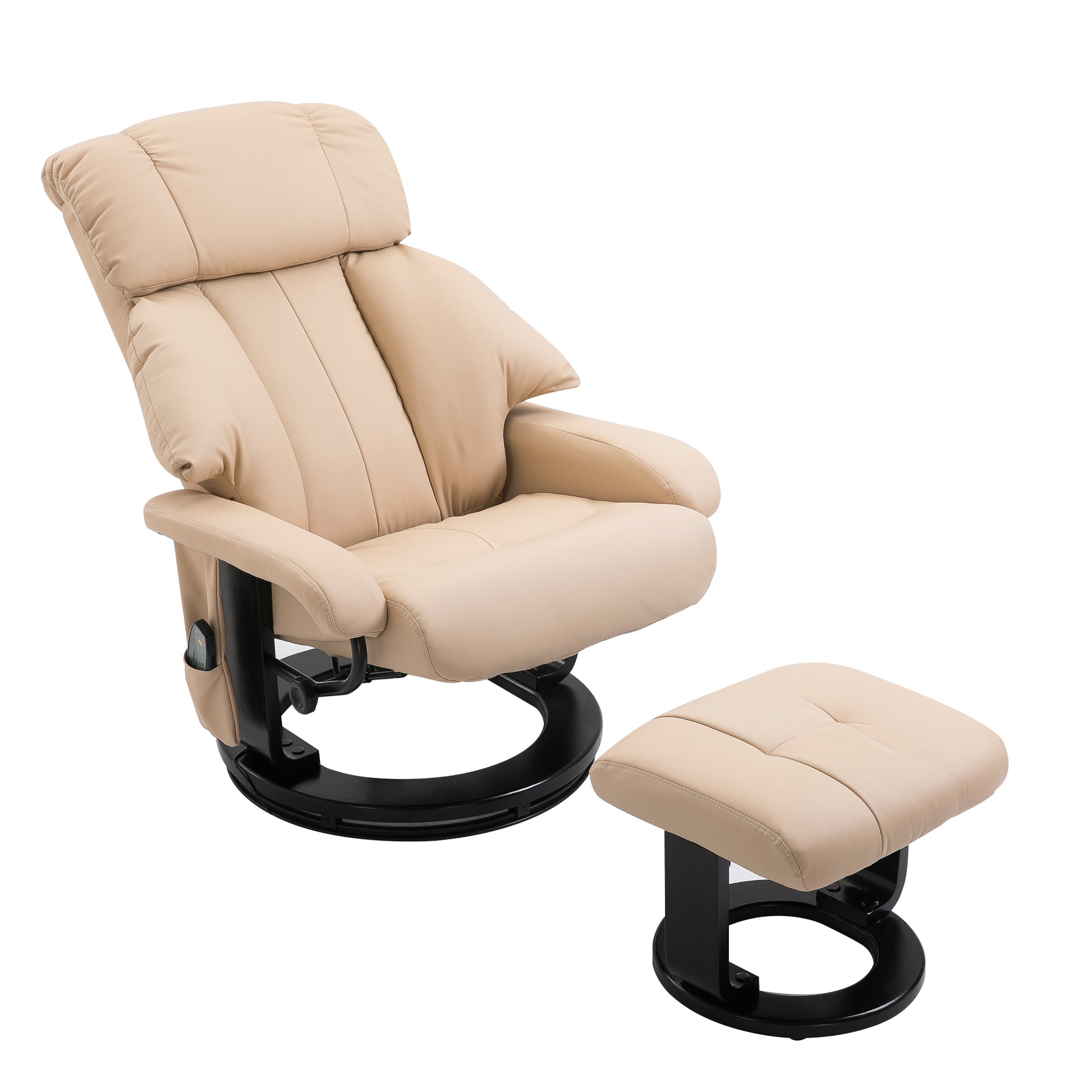 Homcom Massage Recliner Chair With Ottoman, 360 Swivel Recliner And Footstool, 10 Point Vibration, Pu Leather Reclining Chair With Side Pocket And Remote Control, Beige Beige Wood