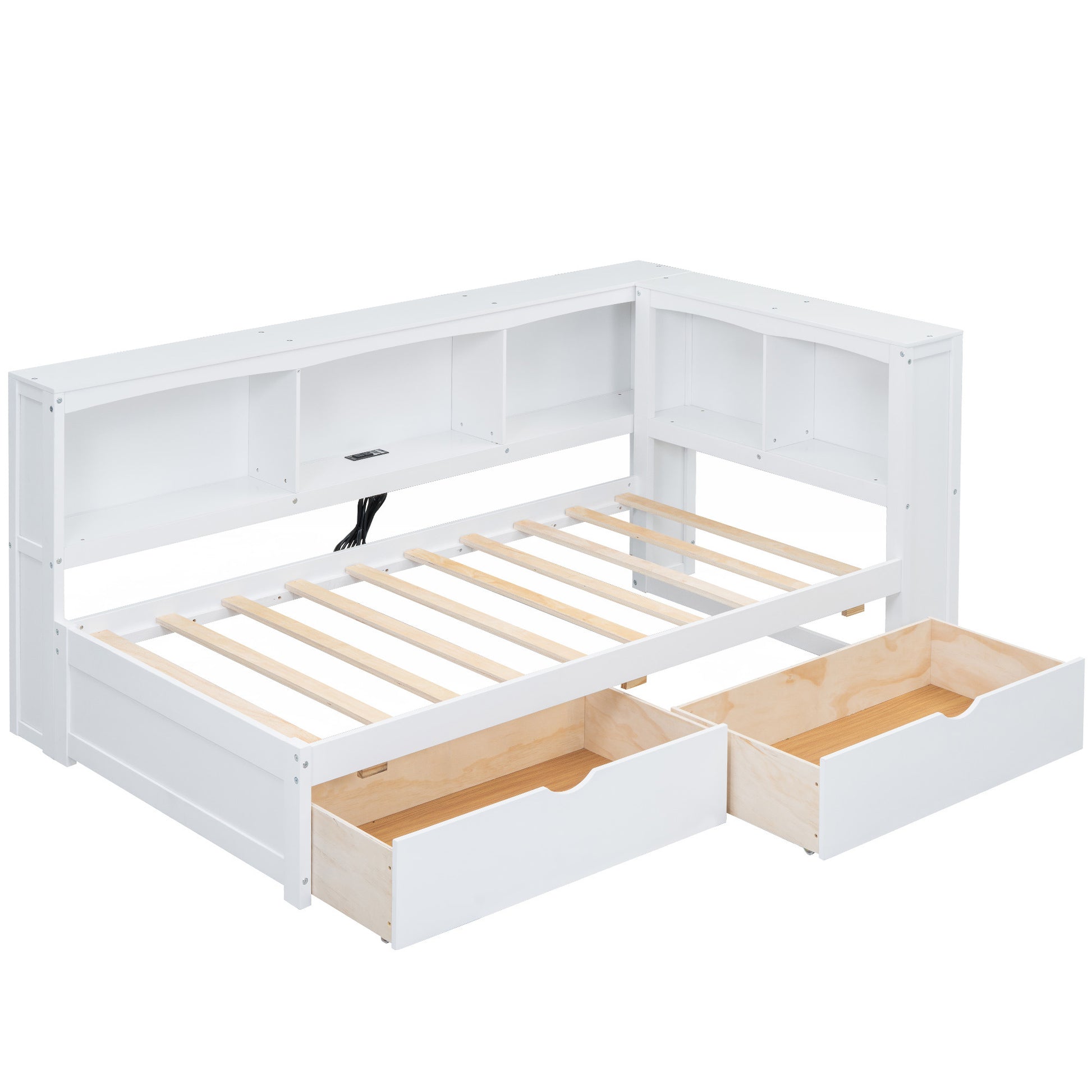 Twin Size Daybed With Two Storage Drawers, Storage Cabinets And Usb Ports, White Twin White Solid Wood Mdf