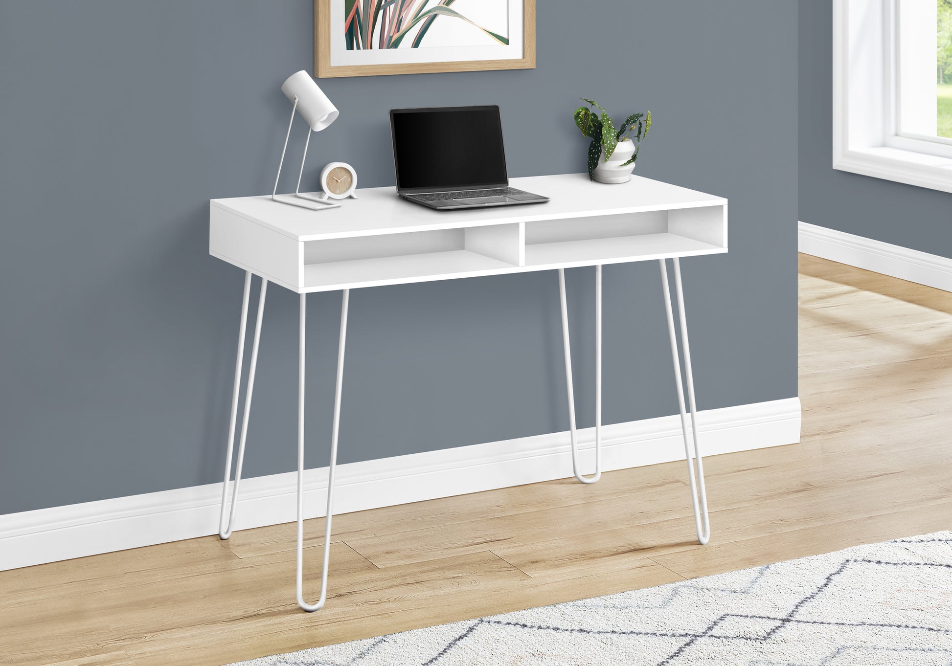 Computer Desk, Home Office, Laptop, Left, Right Set Up, Storage Drawers, 40"L, Work, White Laminate, White Metal, Contemporary, Modern White Particle Board