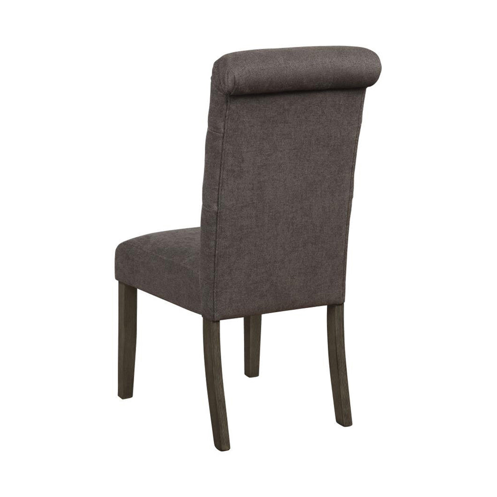 Set Of 2 Fabric Upholstered Dining Chairs, Grey And Rustic Brown Solid Grey Dining Room Dining Chairs Set Of 2 Fabric,Solid Wood