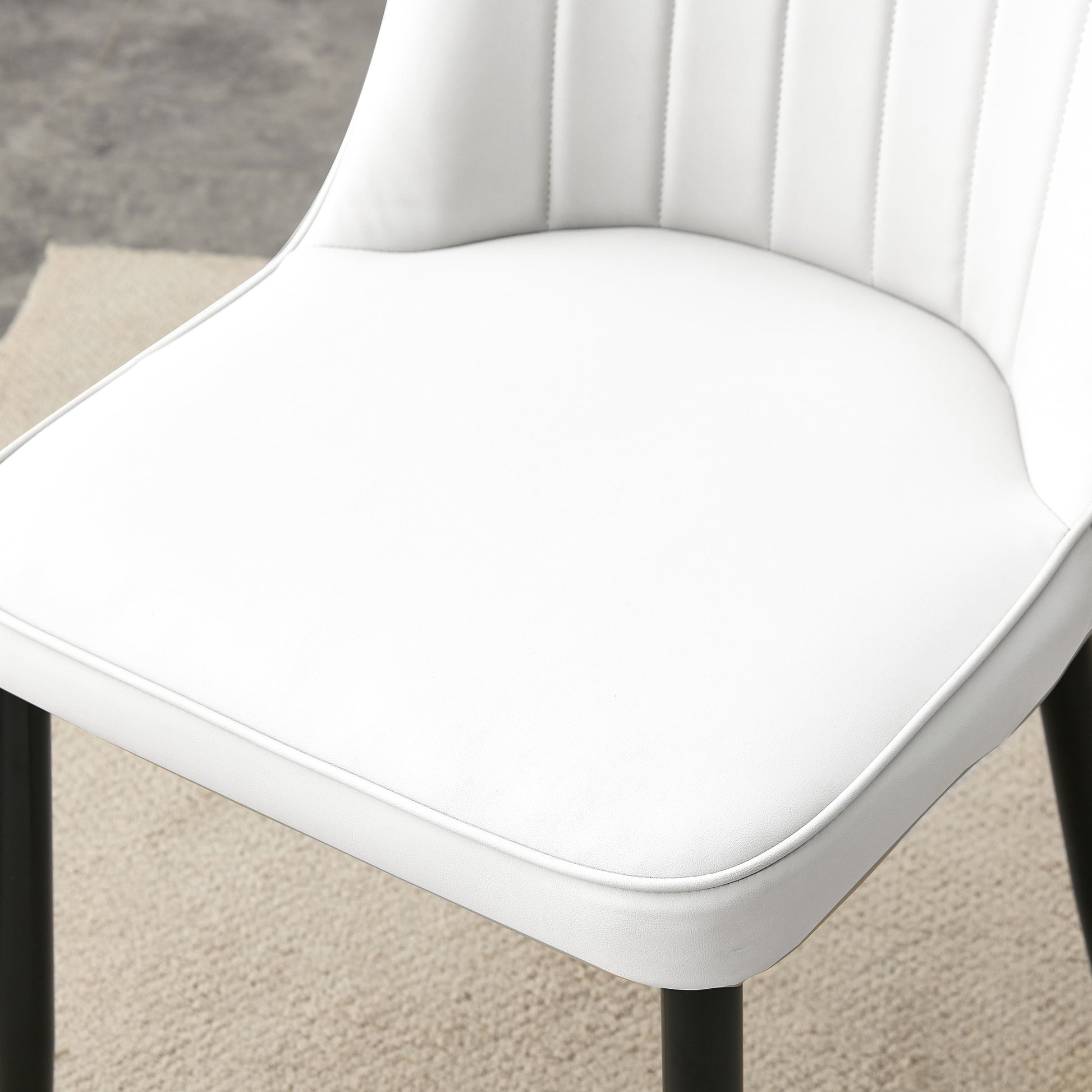 Table And Chair Set.Modern Minimalist Dining Table. White Imitation Marble Pattern Sintered Stone Desktop With Golden Metal Legs.Paried With 4 Comfortable Chairs With Pu Seats And Black Metal Legs.