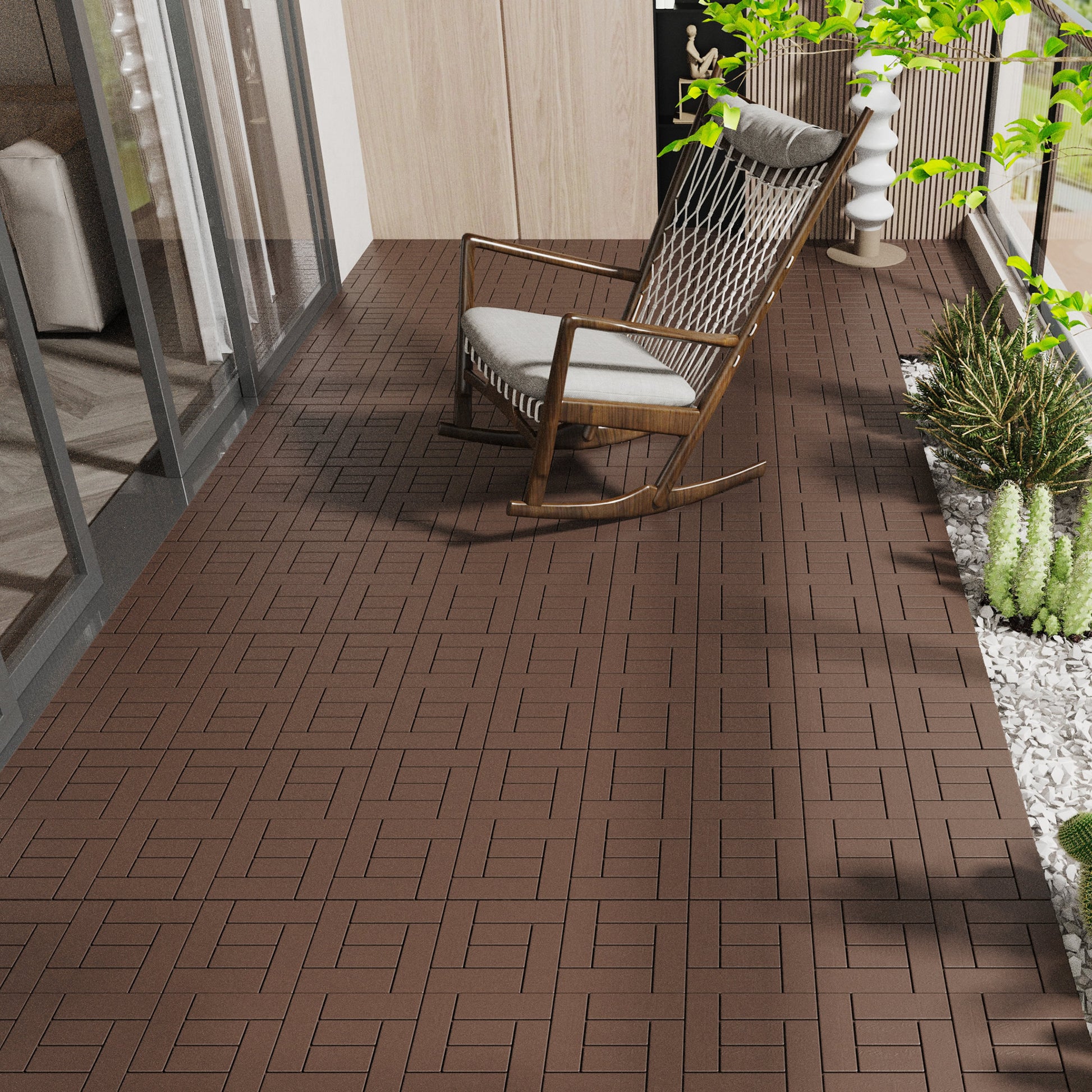 Zz Style 12" Patio Deck Tiles, Diy Module Interlocking Decking Tiles Floor Tile,Easy And Quick Installation Court Tiles For Porch Poolside Balcony Backyard 44Pcs Red Brown Red Brown Polypropylene