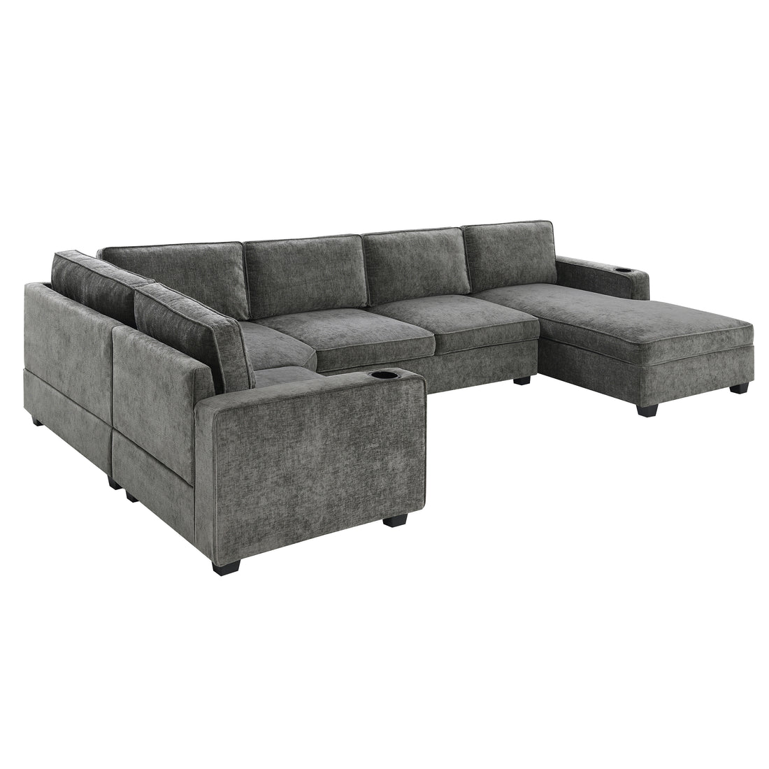 119*67" U Shaped Sectional Sofa,6 Seat Chenille Couch Set With Oversized Chaise Lounge,Irregular Corner,Deep Seat Comfy Sofa With Cup Holders For Living Room,Apartment,2 Colors Dark Gray Chenille 6