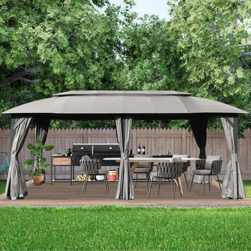 Gazebo 10X20Ft, Outdoor Gazebo With Double Roofs, Privacy Curtains, Mosquito Nettings, Heavy Duty Metal Frame Party Tent Canopy For Patio, Backyard, Deck, Lawn, Grey Gray Garden & Outdoor Uv