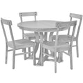5 Piece Rustic Round Pedestal Extendable Dining Table Set With 15.7
