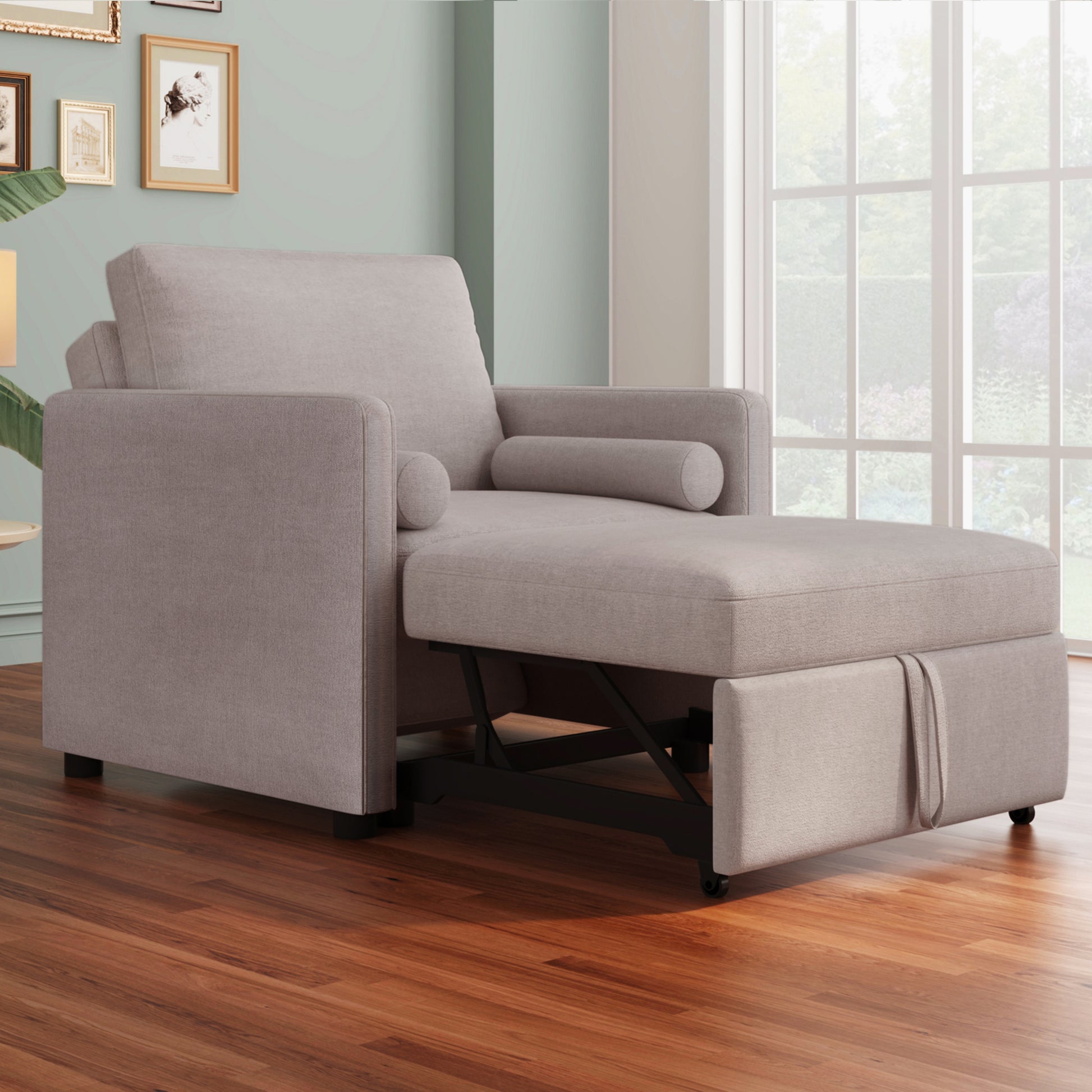 3 In 1 Convertible Sleeper Chair With Adjustable Backrest, Lounger Chair Turns Into Bed, Single Bed For Living Room, Linen, Tan Tan Linen