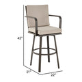 Faye 30 Inch Modern Patio Barstool, Brown Aluminum Frame, Beige Cushions Brown Aluminium