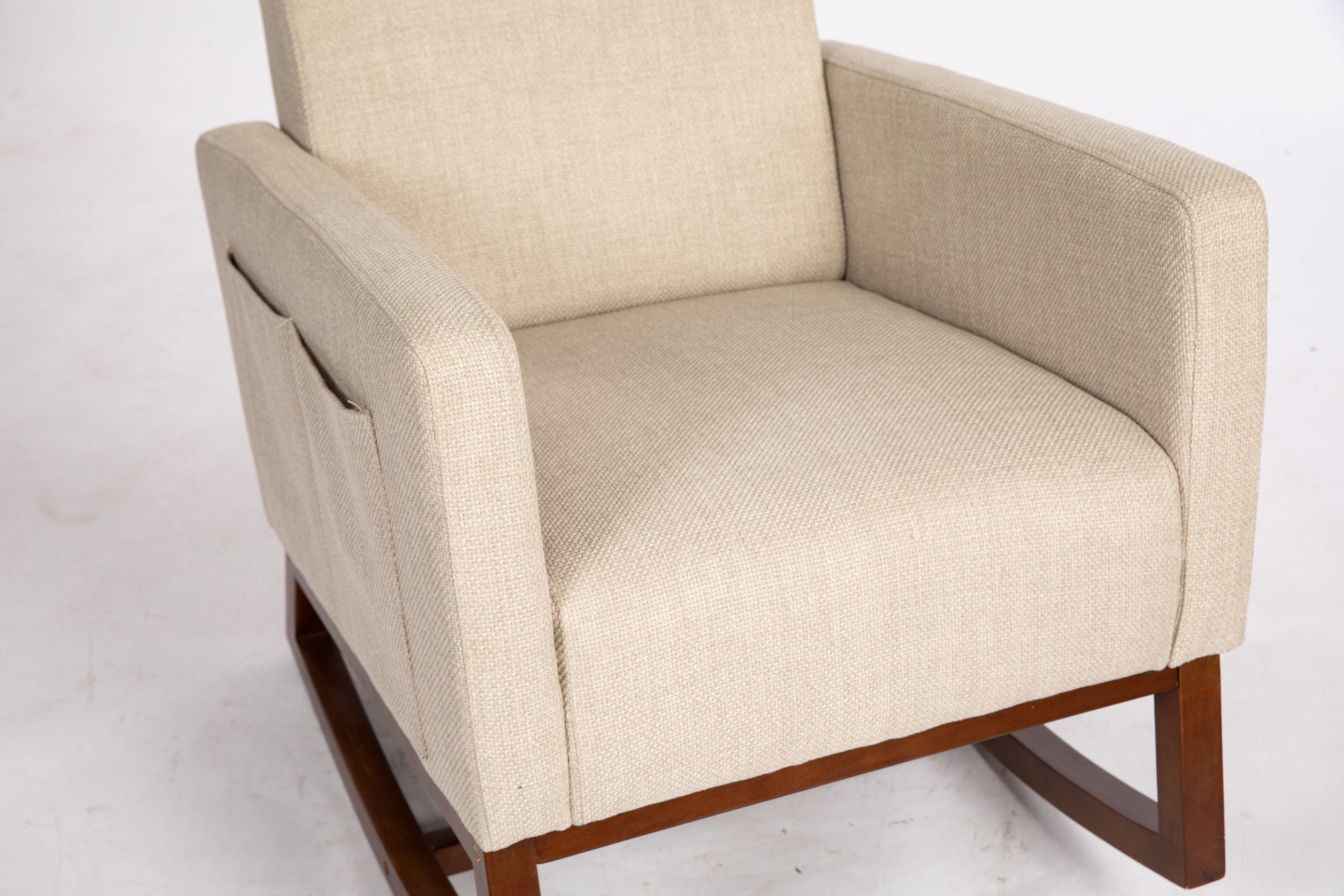 Mid Century Modern Accent Chair With Wood Frame, Upholstered Living Room Chairs With Waist Cushion, Reading Armchair For Bedroom Sunroom Grey White Linen
