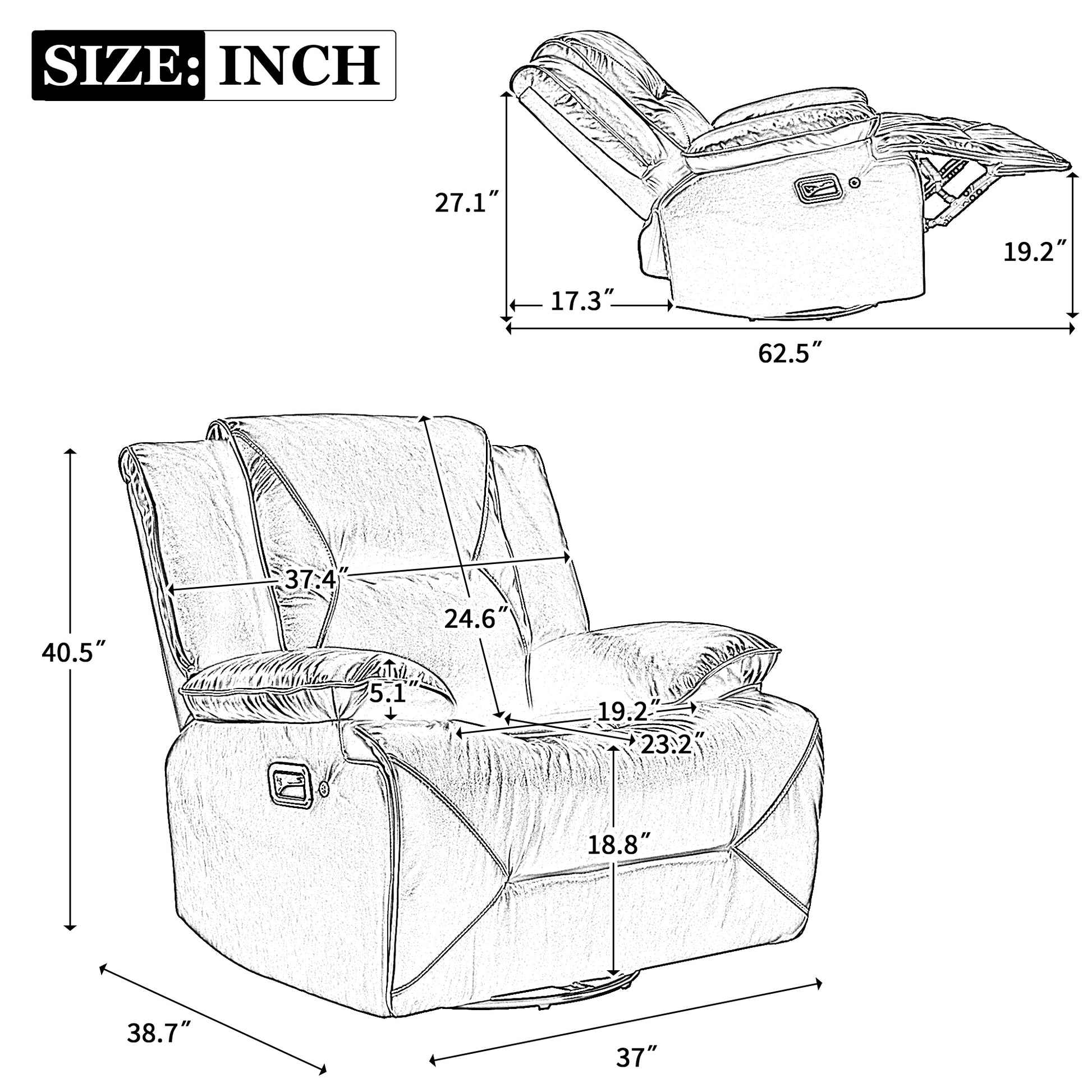 Home Theater Recliner Set Manual Recliner Chair With A Led Light Strip Two Built In Cup Holders For Living Room,Bedroom, Grey Grey Foam Pu