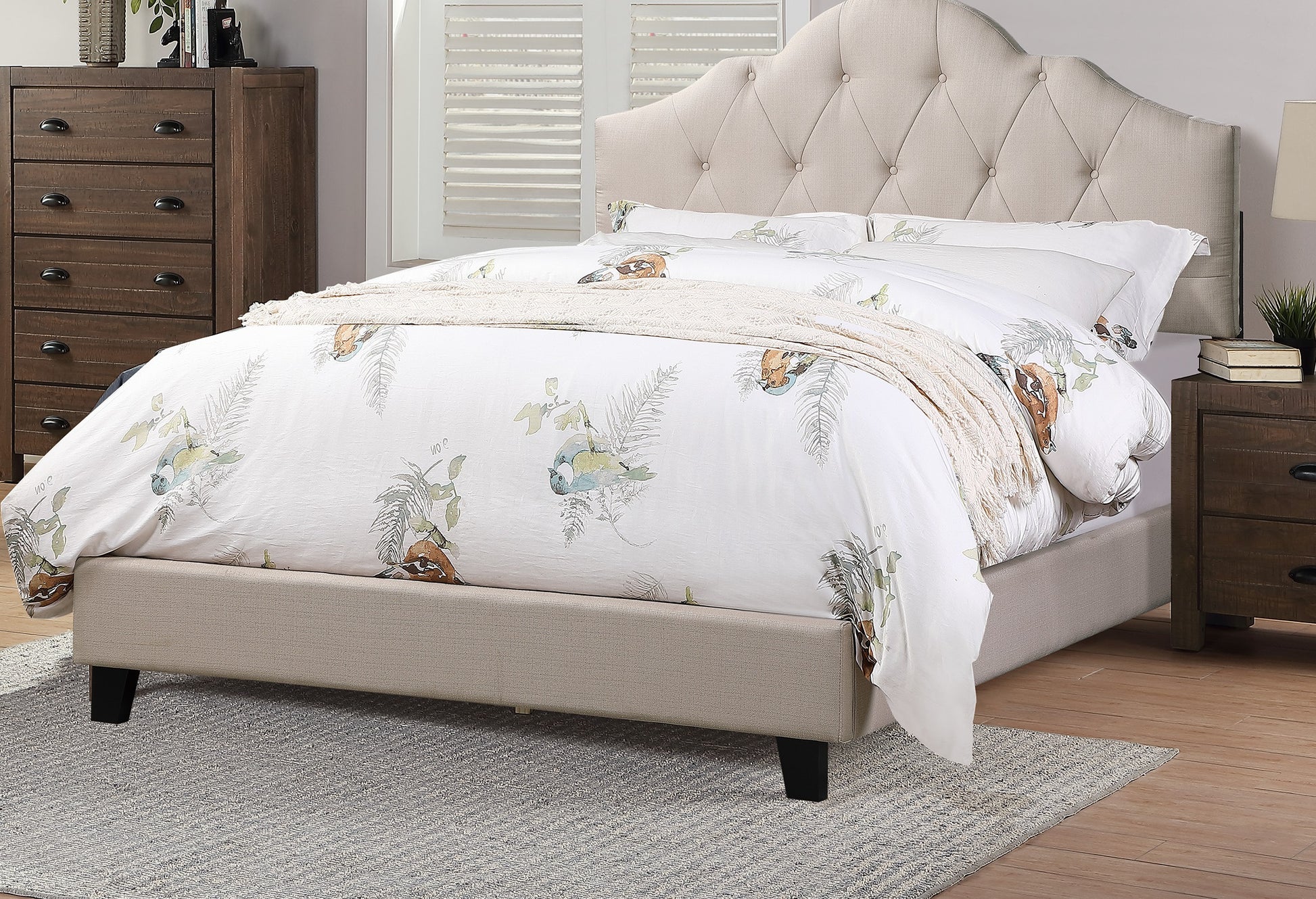 Contemporary 1Pc Queen Size Bed Adjustable Hb Light Brown Polyfiber Tufted Upholstered Wooden Bedframe Bedroom Furniture Box Spring Not Required Queen Light Brown Espresso Wood Bedroom