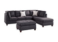 Contemporary 3Pc Reversible Sectional Sofa Set W Ottoman Ebony Microfiber Cushion Sofa Chaise Ottoman Couch Pillows Ebony Microfiber Wood Primary Living Space Cushion Back Contemporary,Modern L Shaped Rubberwood Particle Board 5 Seat