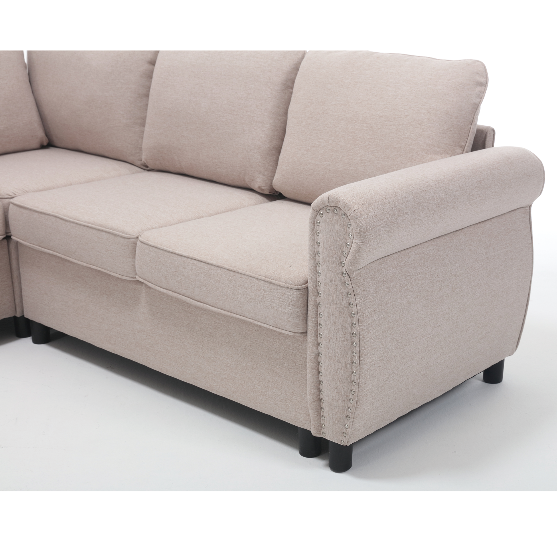 Arrived Sleeper Sofa, 2 In 1 Pull Out Couch Bed,6 Seater Sofa Bed, L Shaped Sleeper Sectional Sofa Couch,Riveted Sofa,104'' Large Combined Sofa Bed In Living Room, Beige Beige Polyester Wood Primary Living Space Medium Soft Cushion Back Modern Polyester