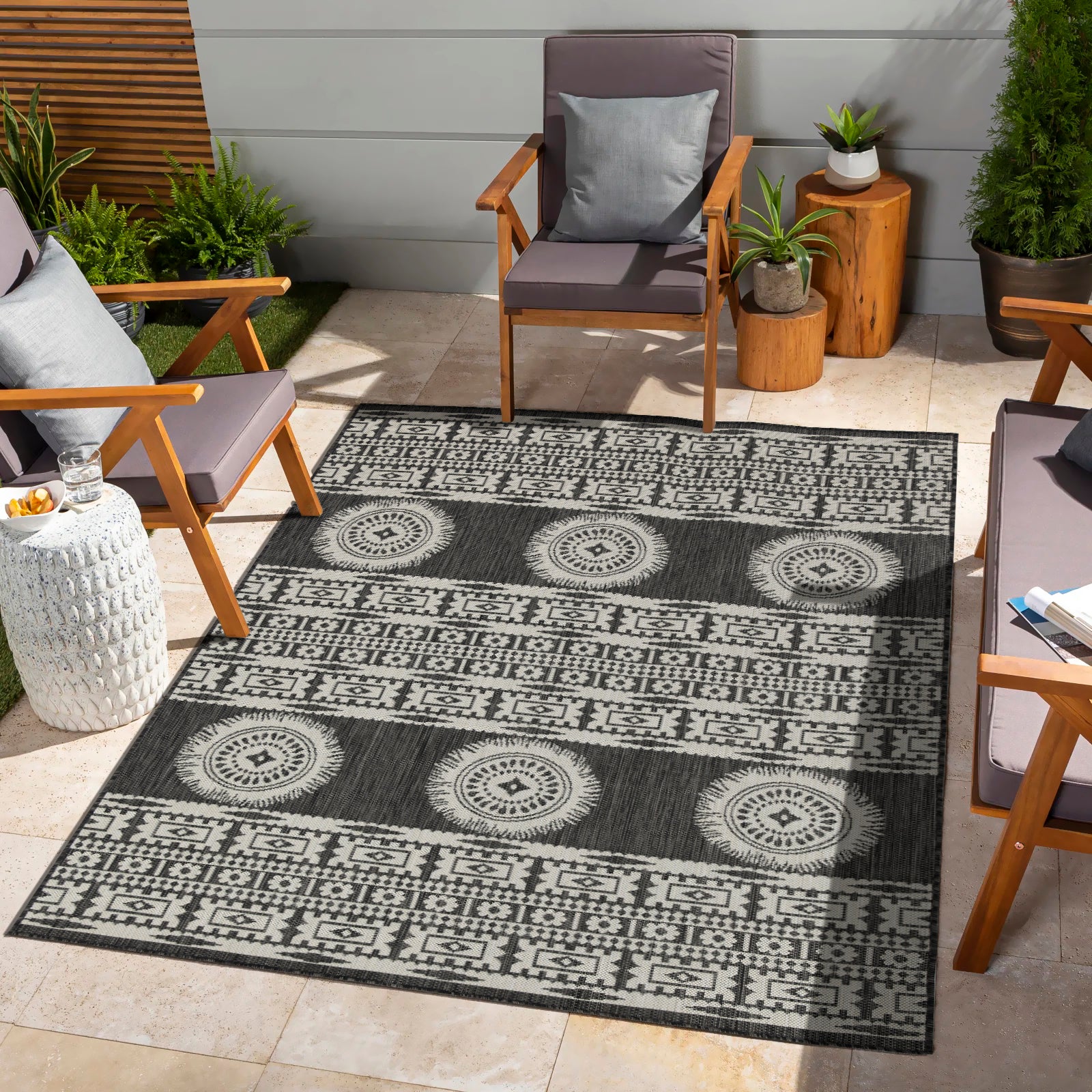 Sunshine Gc Har2023 Anthracite 2 Ft. 7 In. X 7 Ft. 3 In. Indoor Outdoor Area Rug Anthracite Polyester Polypropylene