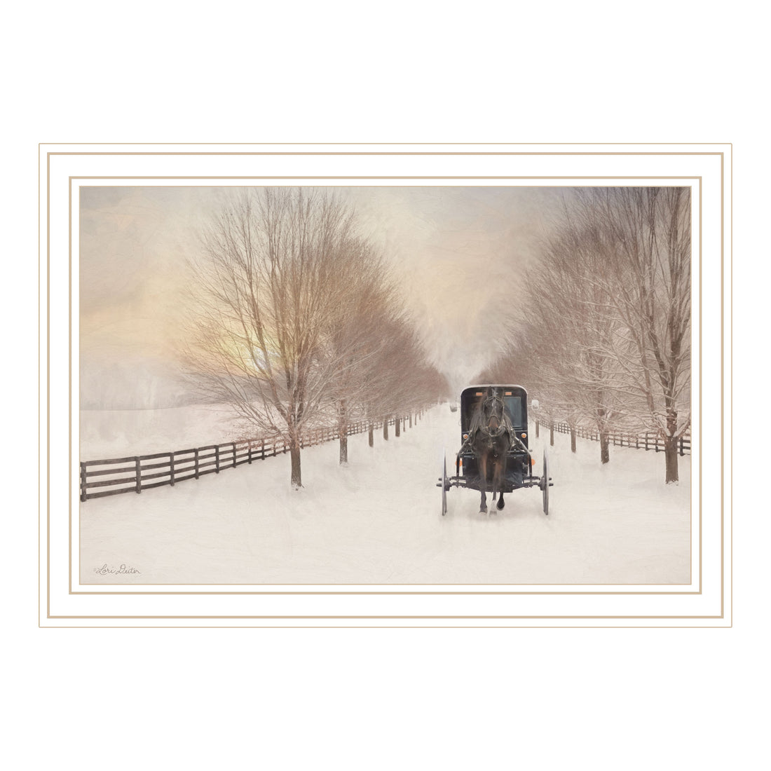Snowy Amish Lane White Framed Wall Art For Living Room, Bedroom Wall Art Print For Home Decor By Lori Deiter Multi Wood Paper