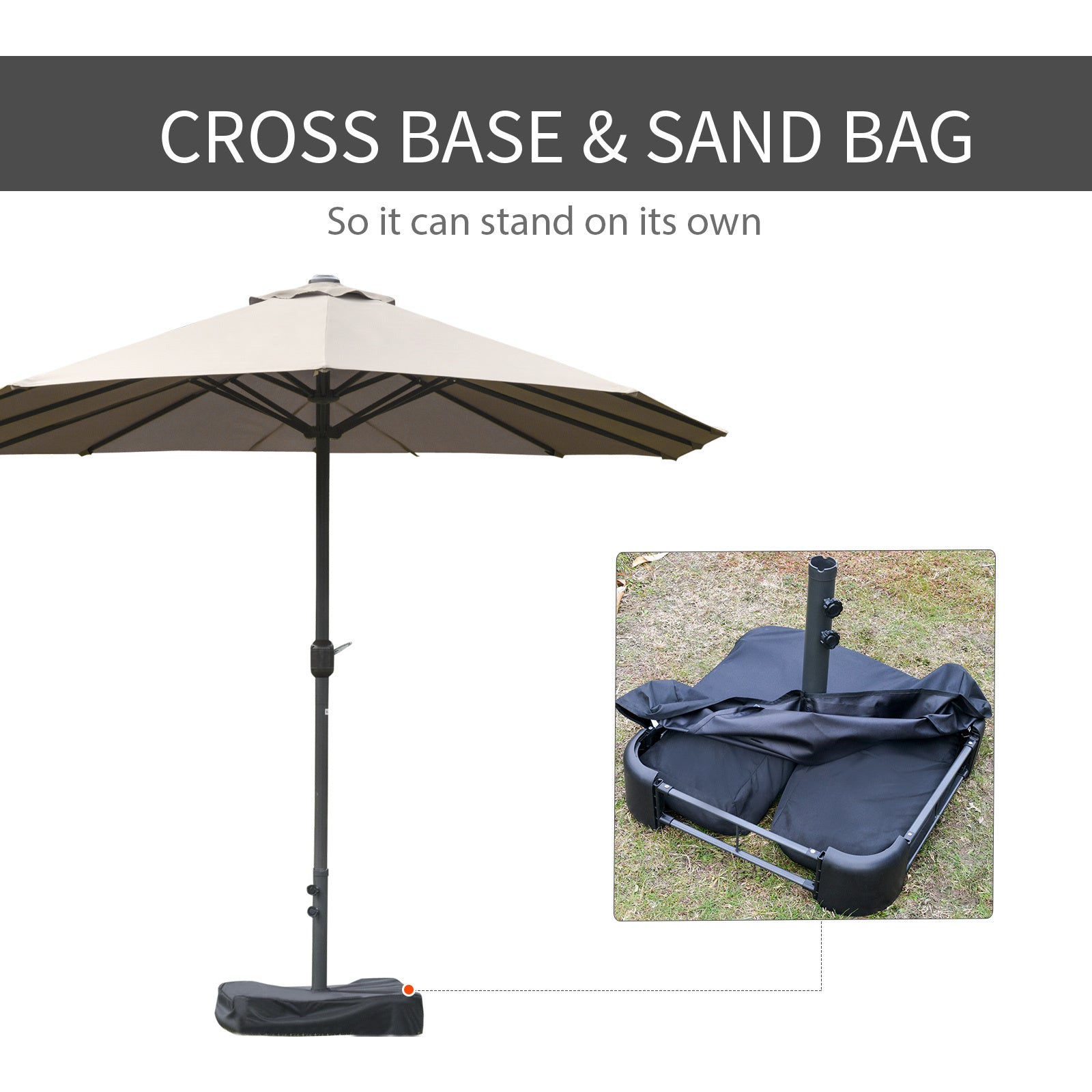 Outsunny Patio Umbrella 15' Steel Rectangular Outdoor Double Sided Market With Base, Sun Protection & Easy Crank For Deck Pool Patio, Coffee Brown Steel