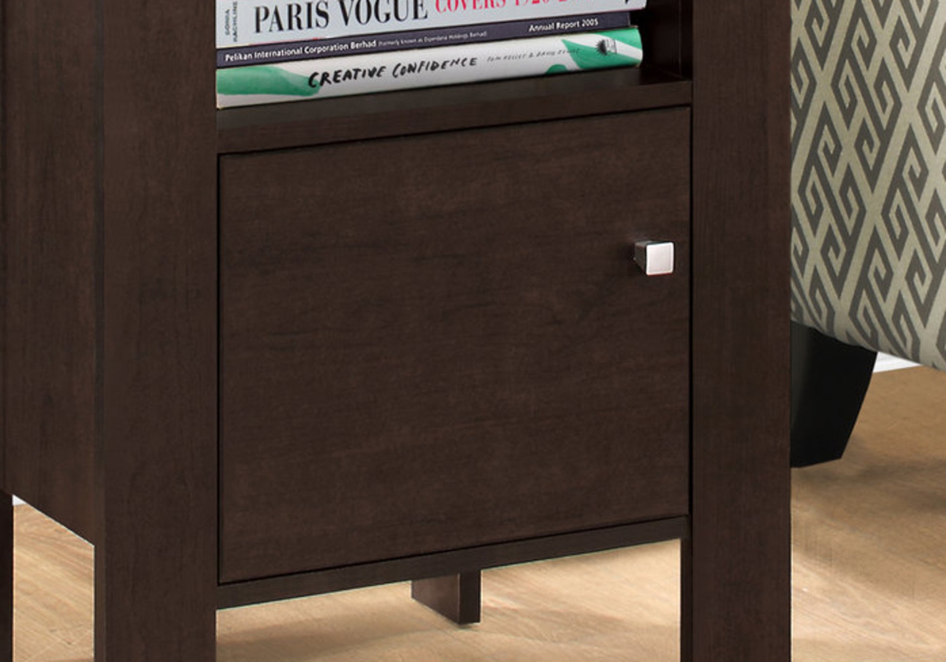 Accent Table, Side, End, Nightstand, Lamp, Storage, Living Room, Bedroom, Brown Laminate, Transitional Espresso Particle Board