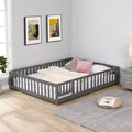Queen Size Floor Bed With Door,Solid Wood Platform Bed Frame With Fence,Suitable For Children,Pine Wood,Gray Gray Wood