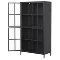 Premium Black Metal Storage Cabinet With Tempered Glass Doors, Adjustable Shelves, Anti Tipping Device, Magnetic Silent Closure, And Adjustable Feet For Home And Office Use Accent Chests 3 4 Spaces