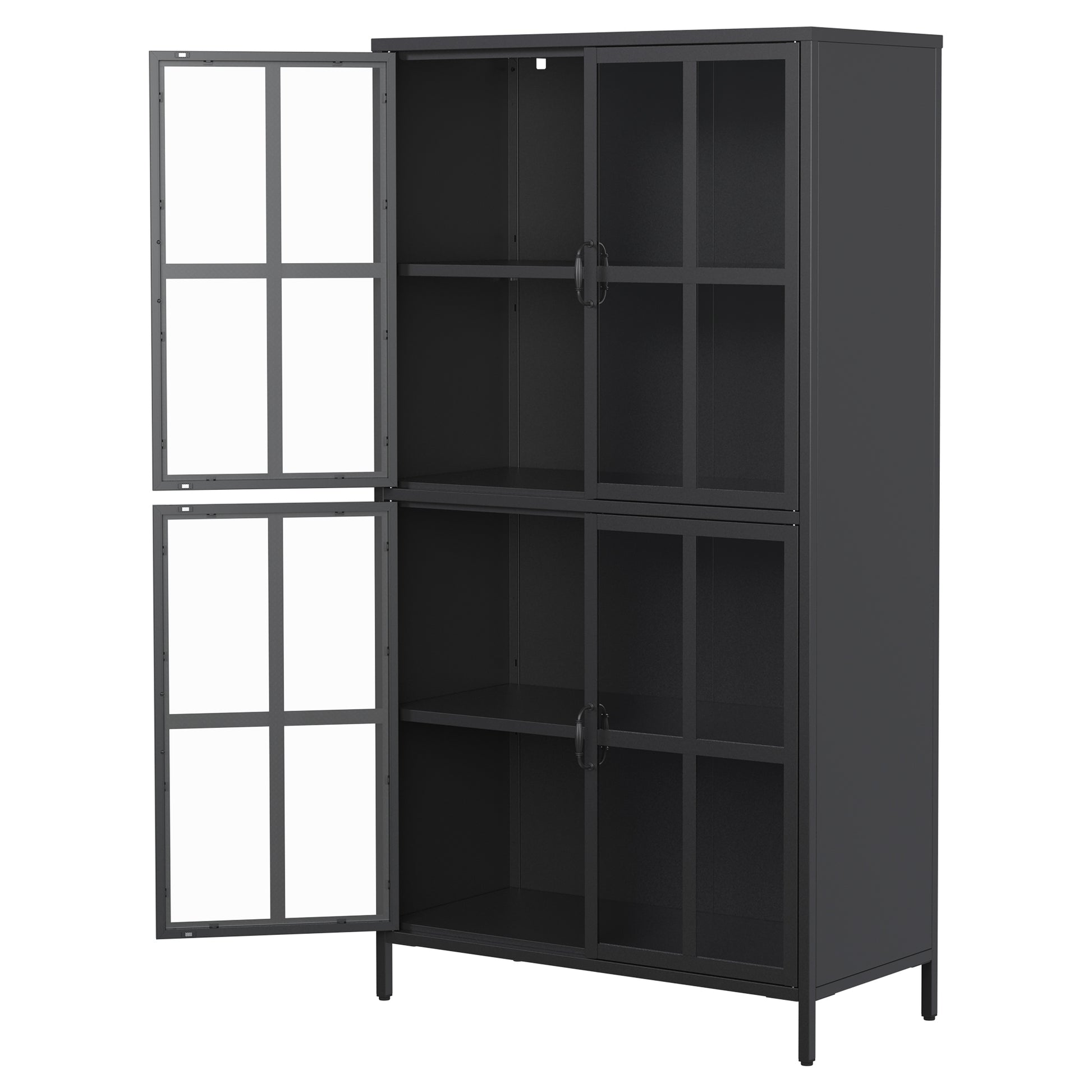 Premium Black Metal Storage Cabinet With Tempered Glass Doors, Adjustable Shelves, Anti Tipping Device, Magnetic Silent Closure, And Adjustable Feet For Home And Office Use Accent Chests 3 4 Spaces
