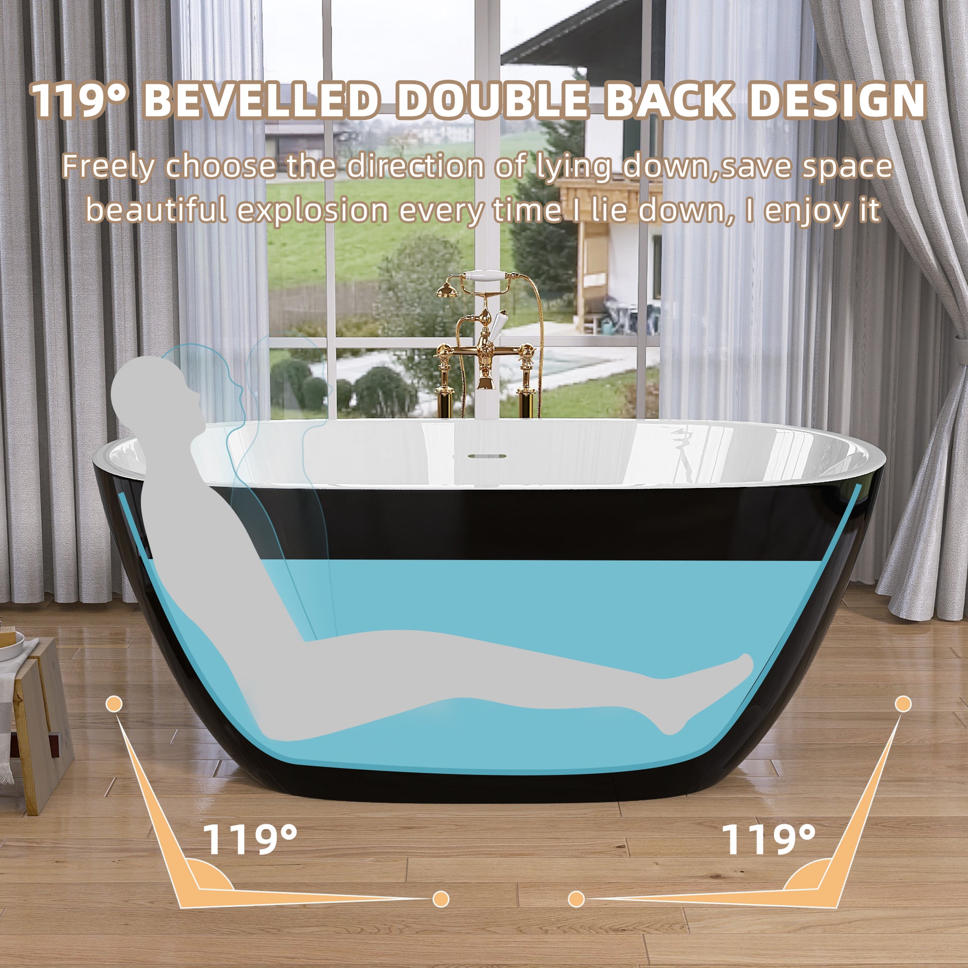 55 Inch Acrylic Freestanding Bathtub Modern Stand Alone Soaking Bathtub With Overflow And Pop Up Drain Gloss Black Black White Oval Bathroom Freestanding Tubs Polished Less Than 59 In Contemporary,Modern Soaking Center Fiberglass Acrylic