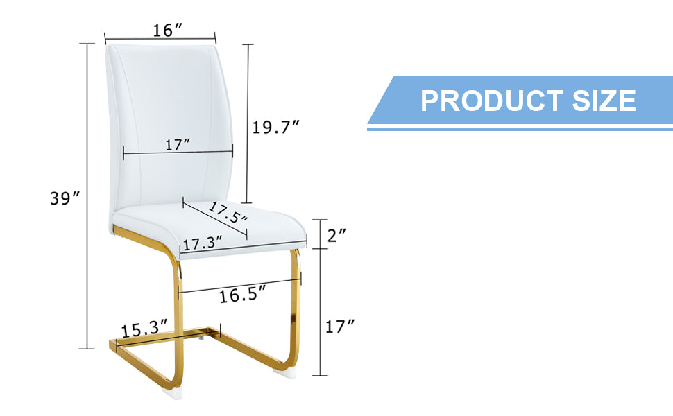 Luxury Simple Arch Chair Set Of 2 White Pu Material High Resilience Dining Chair With Arched Metal Gold Leg. White Black Set Of 2 Metal,Pu