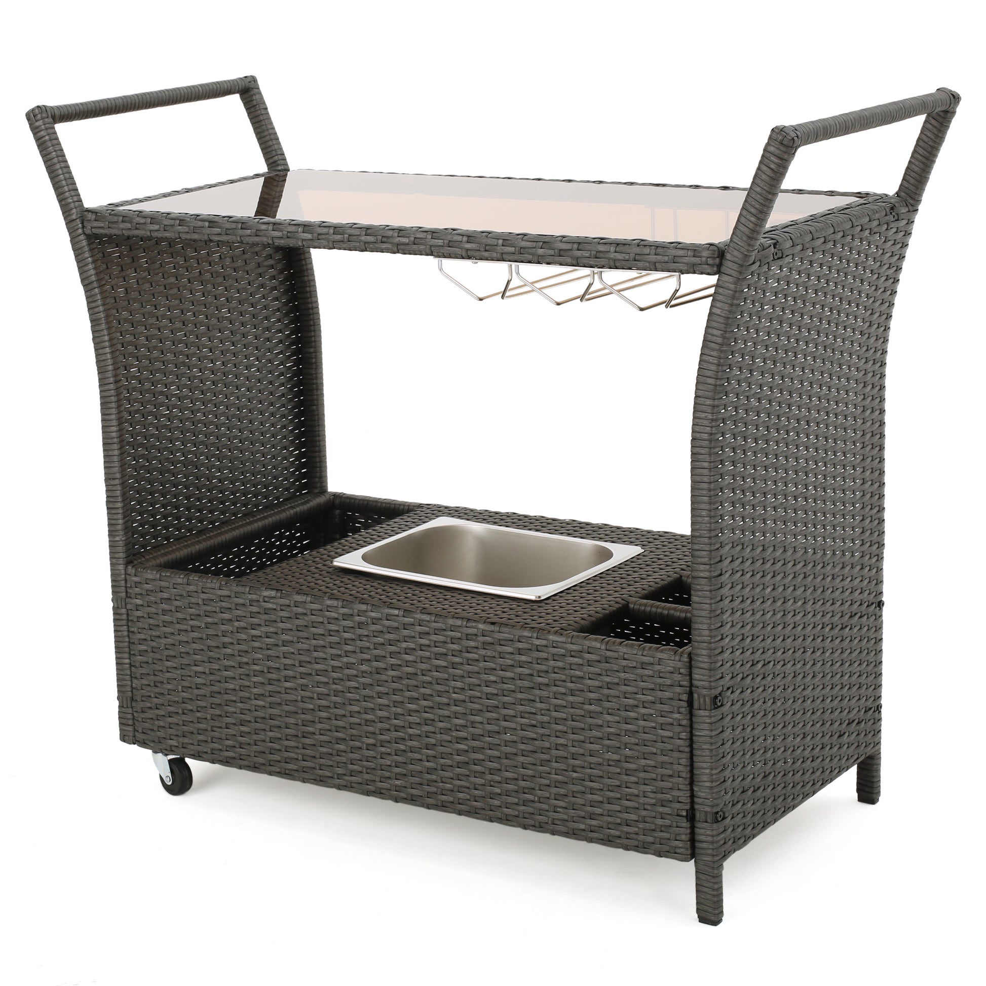 Pe Kd Bar Cart Grey Rattan Glass