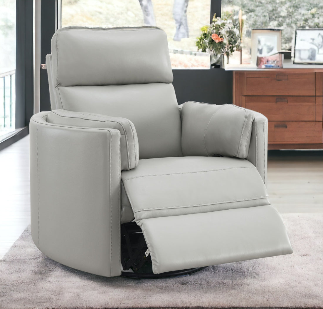 Sagen Glider Recliner W Swivel, Gray Leather Aire Lv01880 Gray Leather