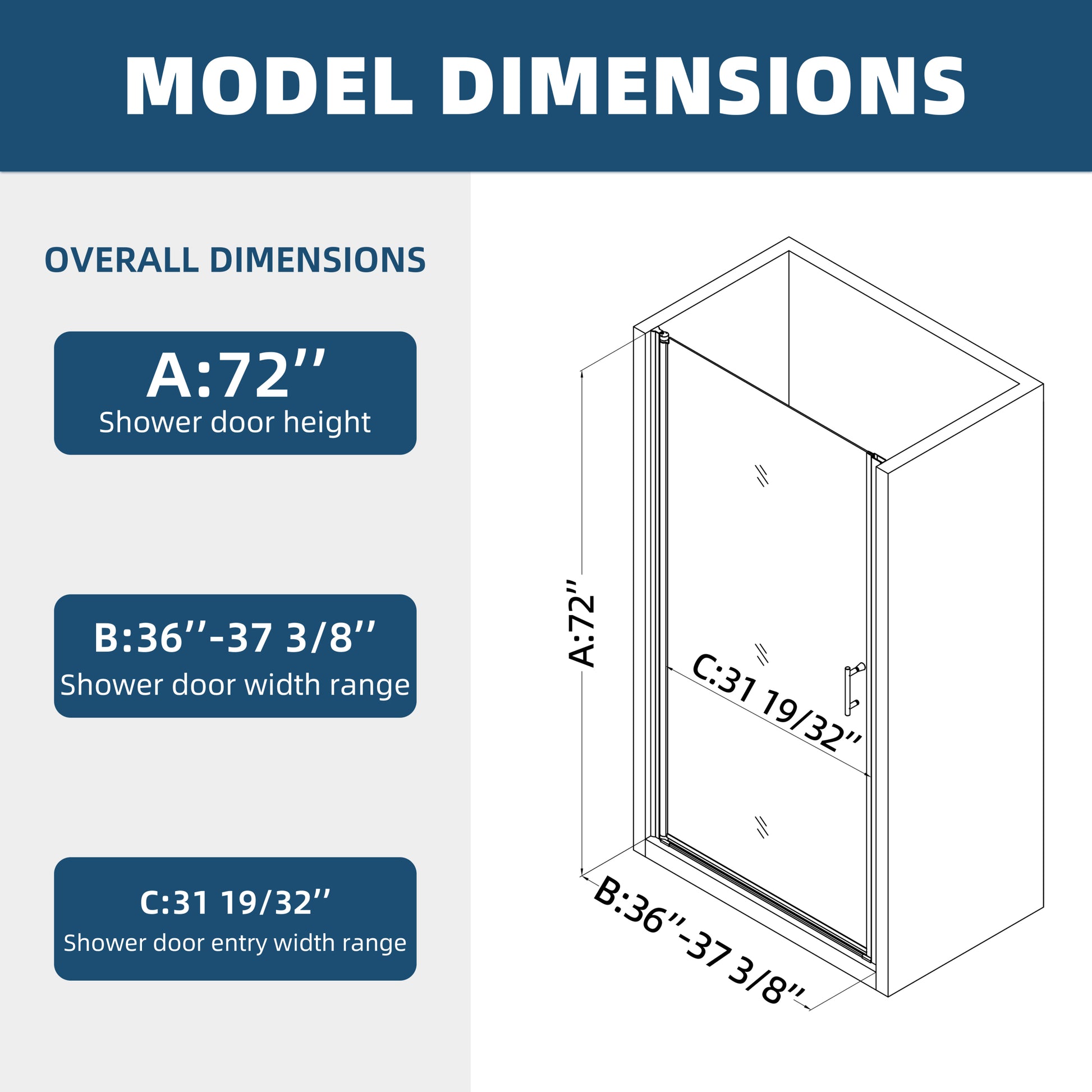 1 3 8" Adjustment,Universal Pivot Shower Door, Open Outside, With 1 4" Tempered Glass Matte Black Bathroom Aluminium Alloy