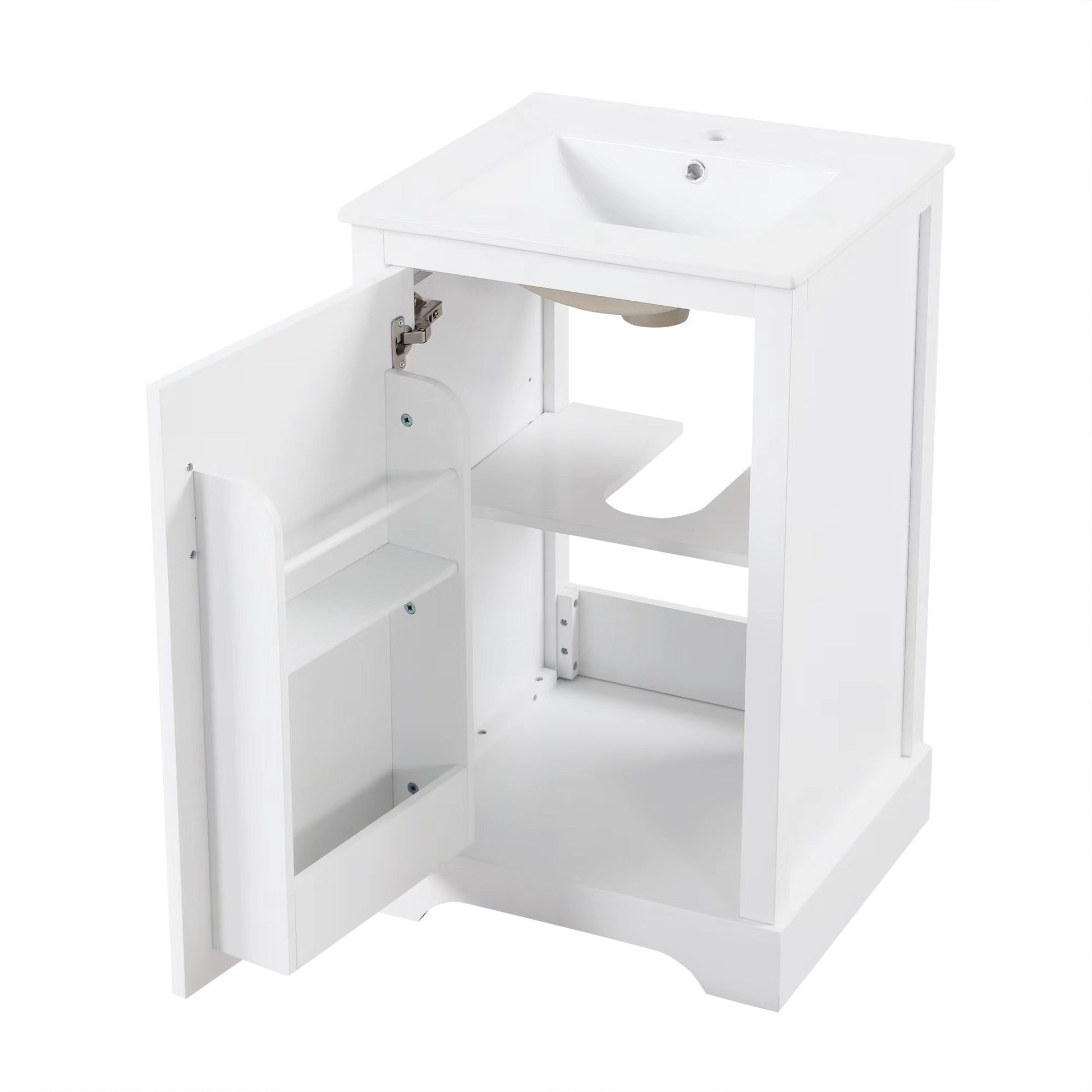 20" Bathroom Vanity With Sink, Bathroom Cabinet With Soft Closing Door, Storage Rack And Adjustable Shelve, White White Mdf