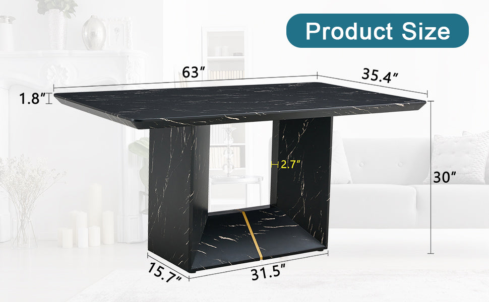 This Modern Dining Table With Mdf Marbled Design Gives You A Luxurious And Elegant Feel, Adding A Touch Of Elegance Whether It Is A Family Dinner Or Entertaining Guests. Black Mdf