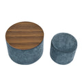 2 Piece Set Round Chenille Storage Ottoman, Equipped With A Drum Shaped Small Stool, Storage Space, And Mdf Made Desktop Panel Dark Blue23.62