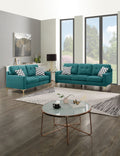 Eye Catching Attractive 2Pc Sofa Set Teal Blue Velvet Fabric Sofa Loveseat W Pillows Couch Firm Tufted Cushions Living Room Teal Blue Primary Living Space Firm Tufted Back Contemporary,Modern Pine Square Arms Pine,Plywood,Velvet 5 Seat