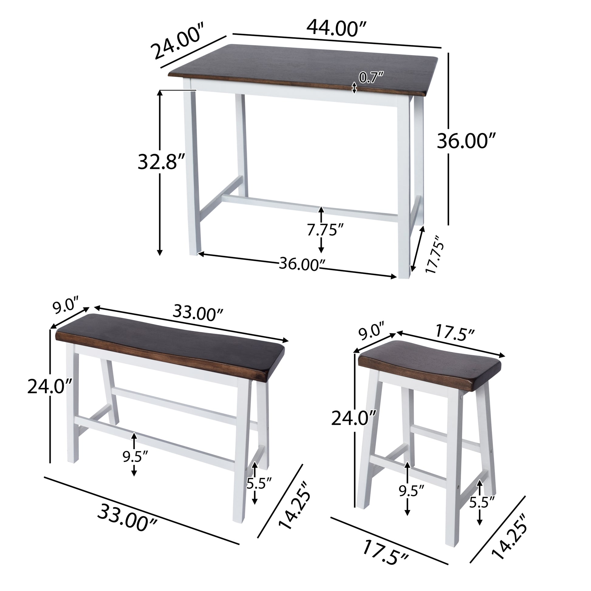 Bar Set Brown White Rubber Wood