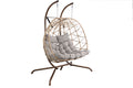 Outdoor Egg Swing Chair With Stand,Thick Cushions And Pillow Light Grey Cotton Rattan Metal