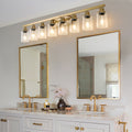 Golden 8 Light Vanity Light With Clear Glass Shades, Modern Iron Metal Bathroom Wall Fixture For Mirror, Ideal For Bathroom And Dressing Table No Bulbs Golden Glass Iron