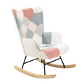 Rocking Chair With Ottoman, Mid Century Fabric Rocker Chair With Wood Legs And Patchwork Linen For Livingroom Bedroom Colorful Textile