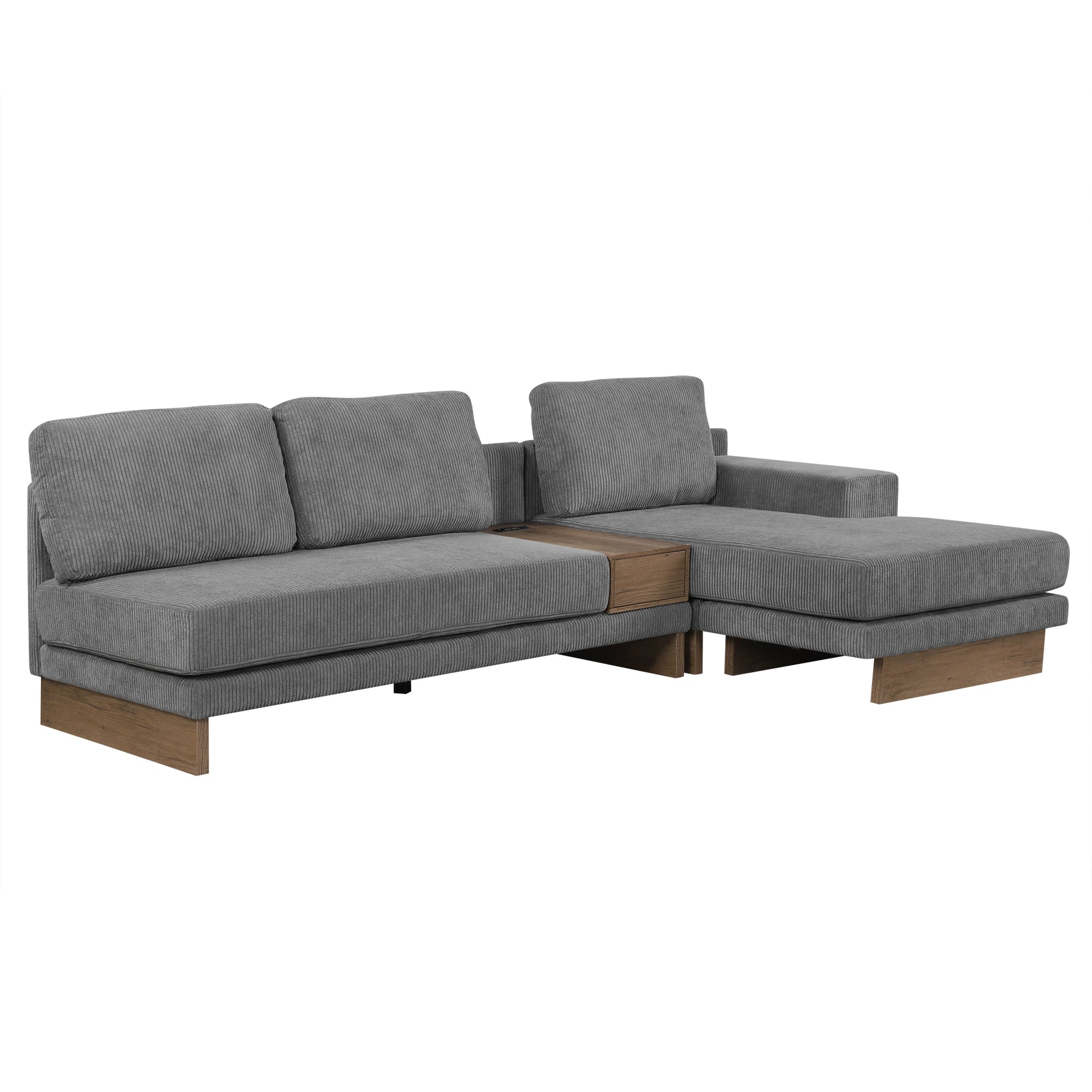 114" L Shaped Sofa Sectional Sofa With Two Usb Ports And Two Power Sockets, A Storage Drawer And A Reversible Chaise Lounge For Living Room, Grey Grey Foam Corduroy 3 Seat